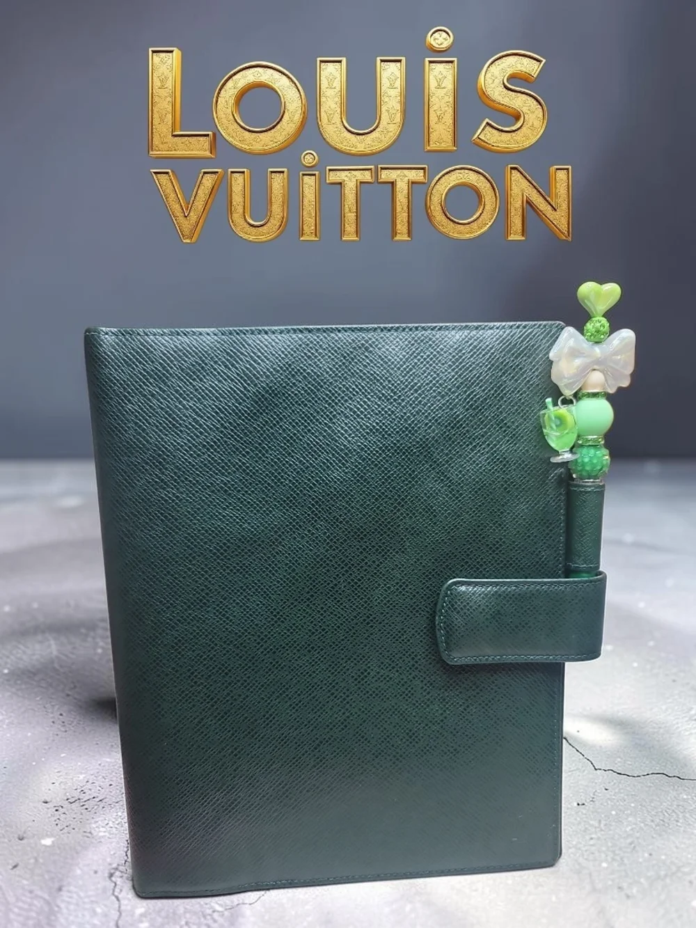 Louis Vuitton Green Leather Agenda Binder Cover #MI0969 Vintage 1999